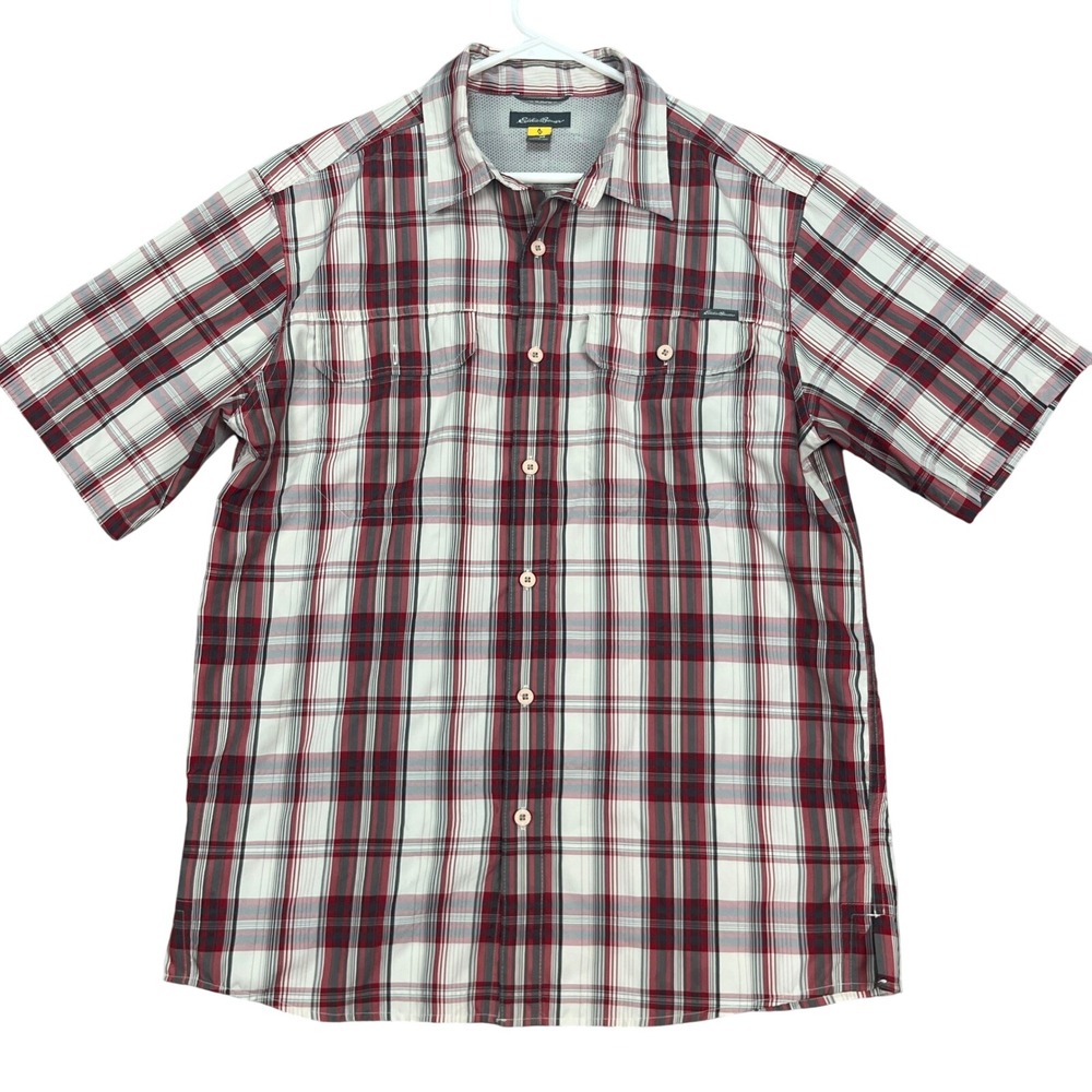 Eddie Bauer Mens Plaid Short Sleeve Shirt Button Up Size M Outdoor Casual FLAW